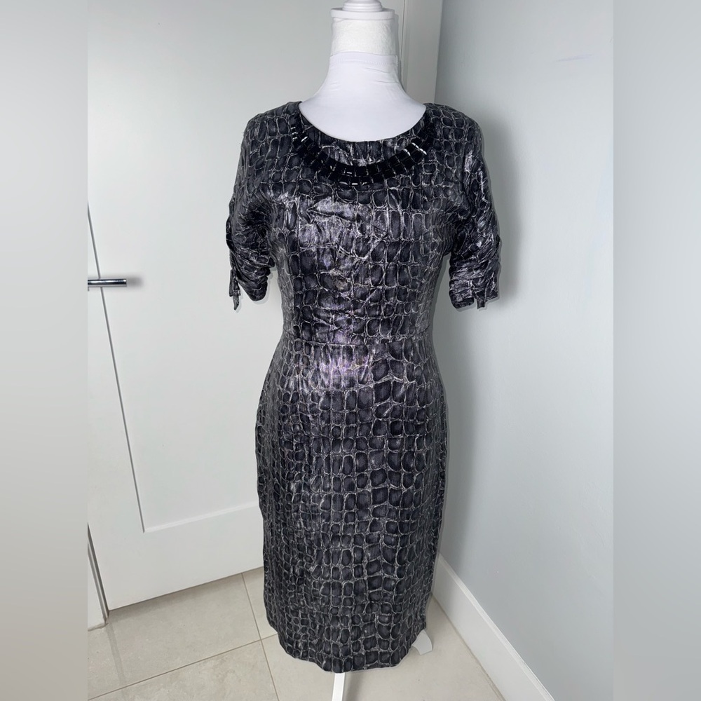 Blumarine Delilah Metallic Croc-Embossed Cocktail Dress/ Size 4 - Picture 2 of 8